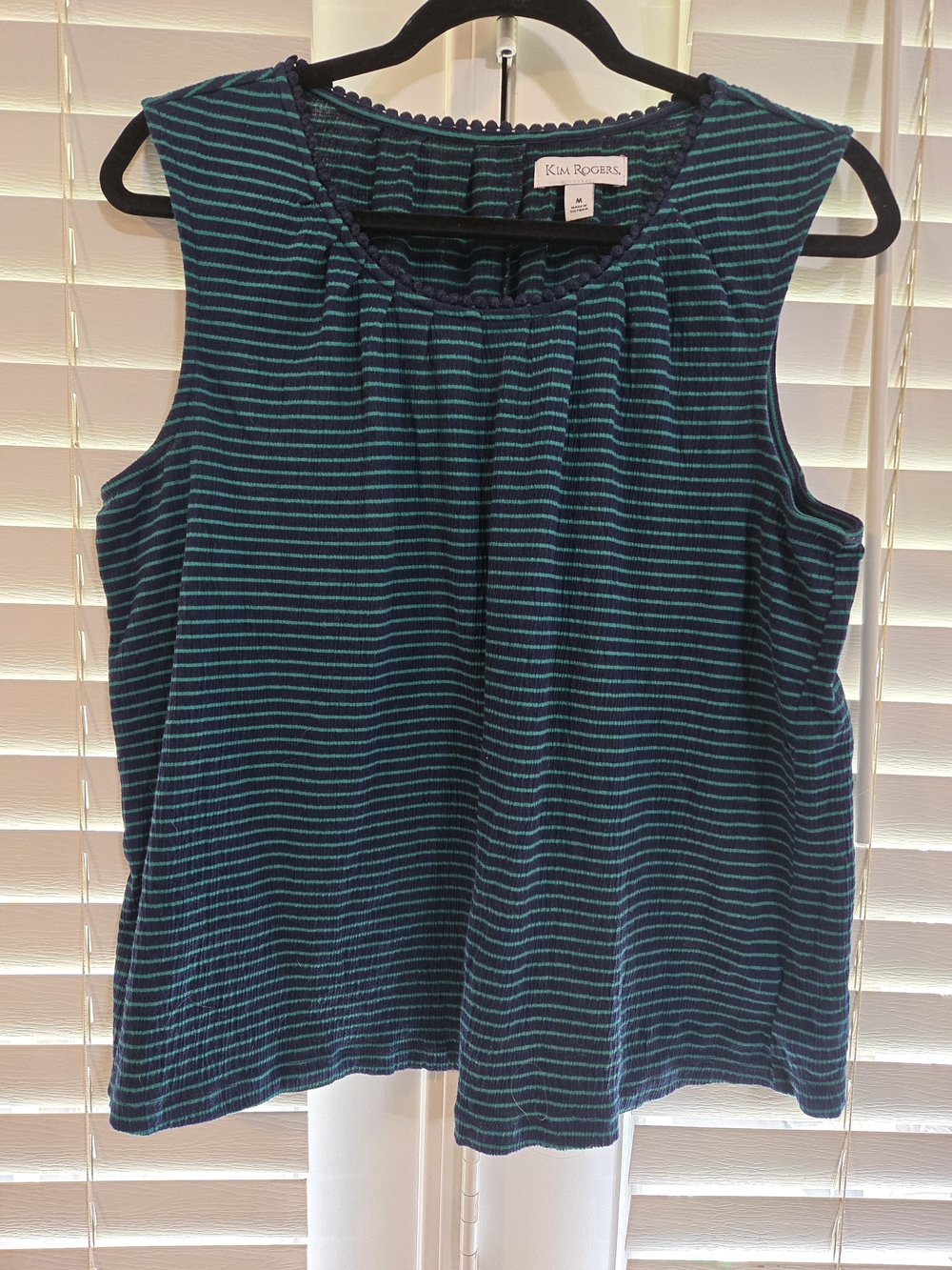Kim Rogers Green & Navy Striped Sleeveless Top Sz Medium